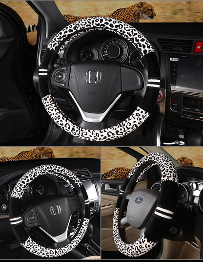 Winter Plush Car Steering Wheel Covers Leopard Grain